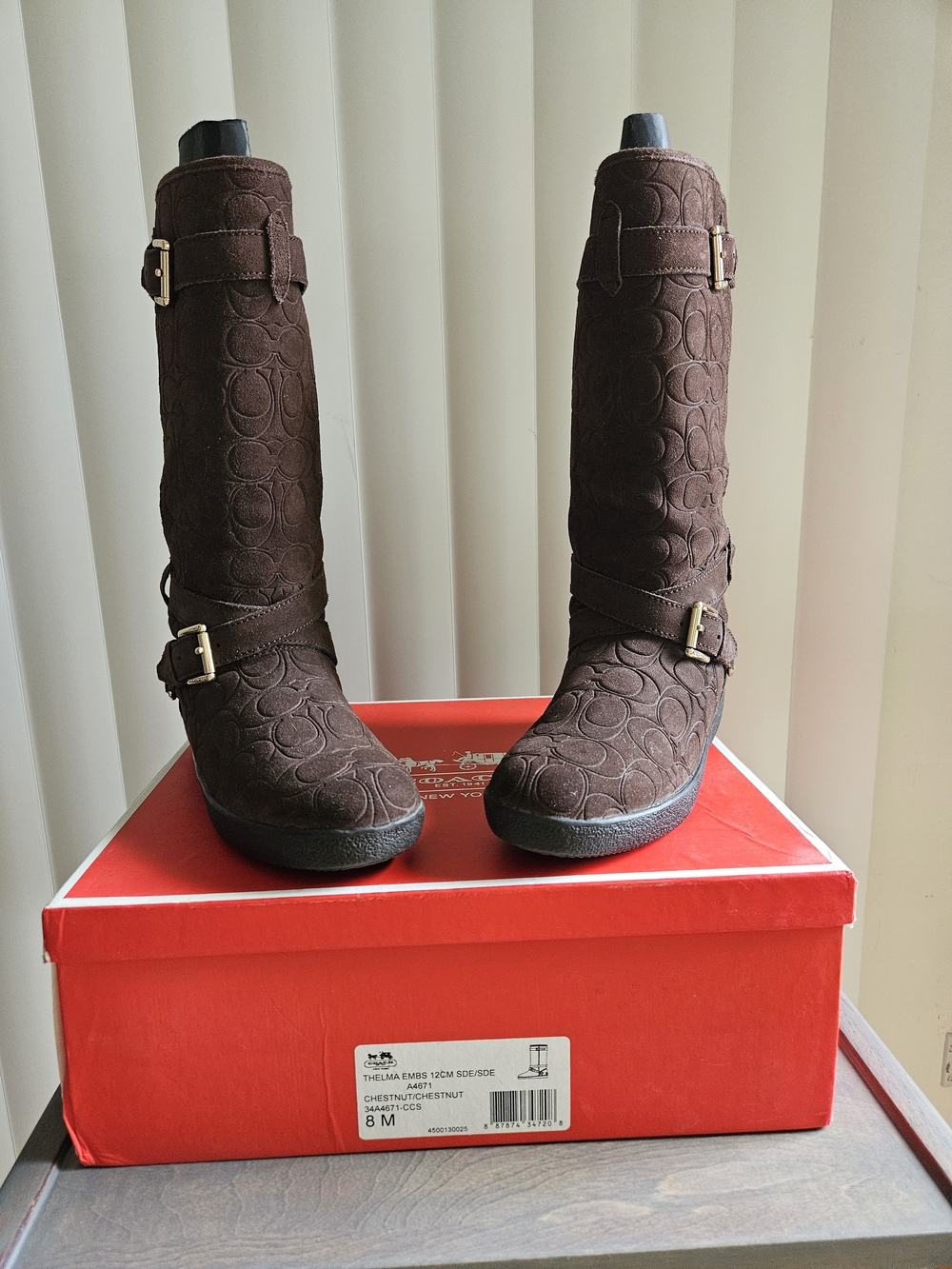 Coach Chestnut Suede Mid-Calf Harness Boots